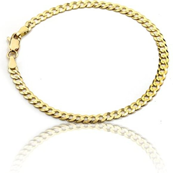 14K Yellow Gold Cuban Link Chain Anklet Bracelet 10" foot Bracelet for Womens - Picture 1 of 10